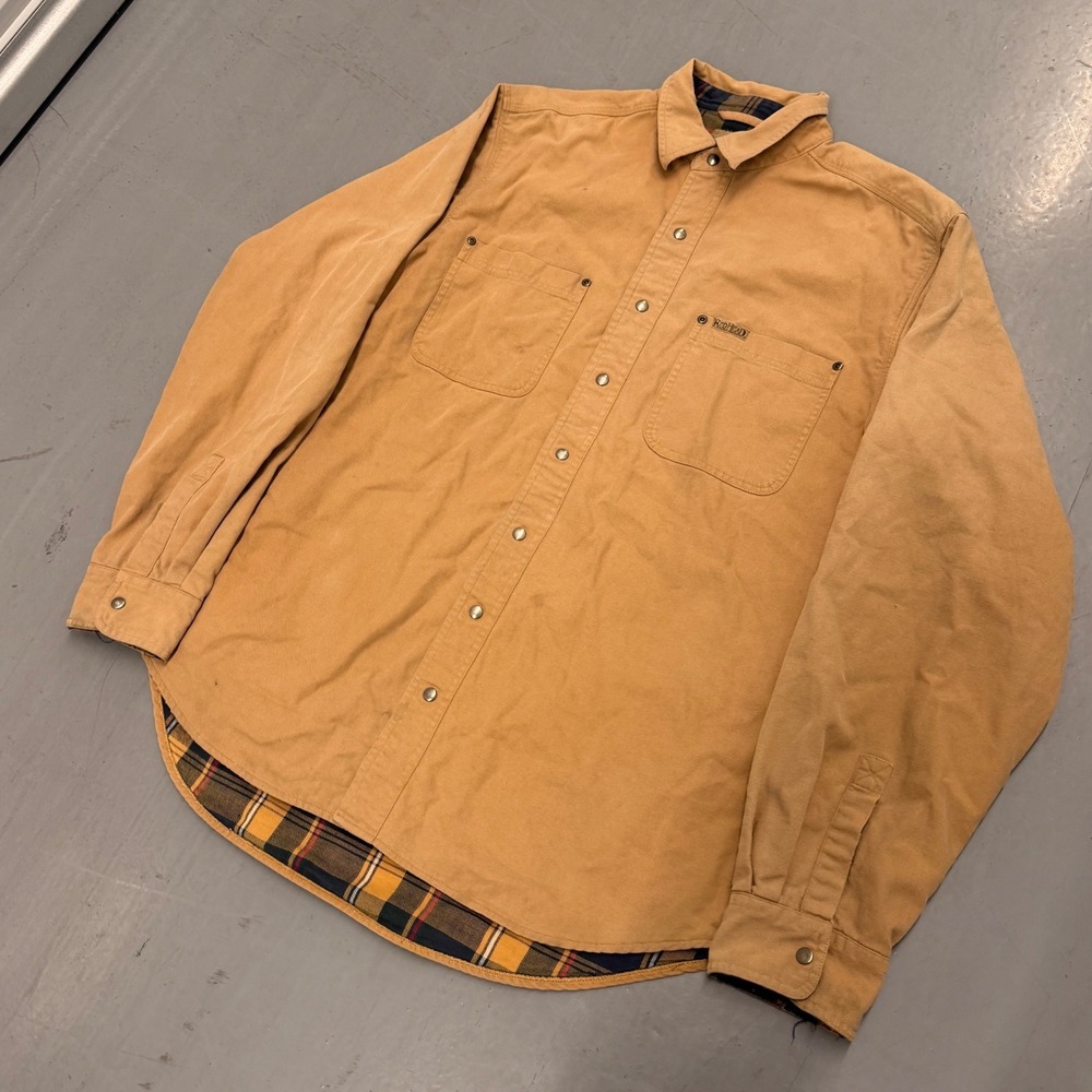 Vintage RedHead Mens Canvas Flannel Lined Shirt Jacket Tan LT Snap Workwear - Picture 2 of 11